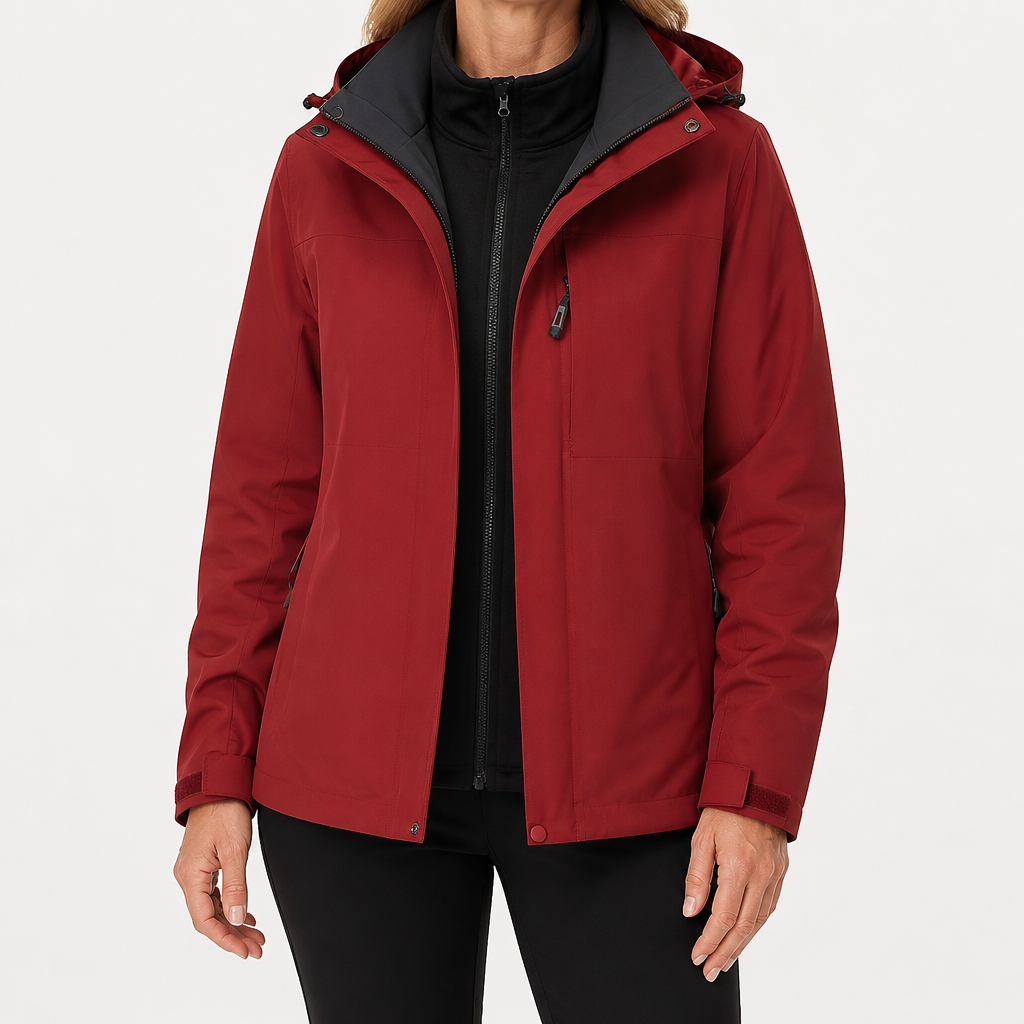 Rosalind | Womens Waterproof 3 in 1 Hooded Jacket, Wine Red