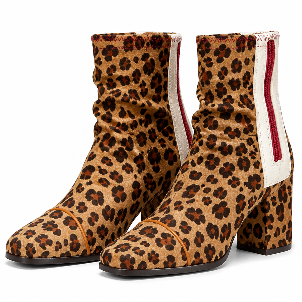 Fenella | Womens Knee High Suede Heeled Winter Long Boots Leopard packshot