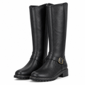 Rhoda | Womens Knee High Boots Heeled Leather Biker Boots Black packshot