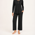 Harriet | Womens Long Sleeve Pyjama Set With Pockets Loungewear, Black