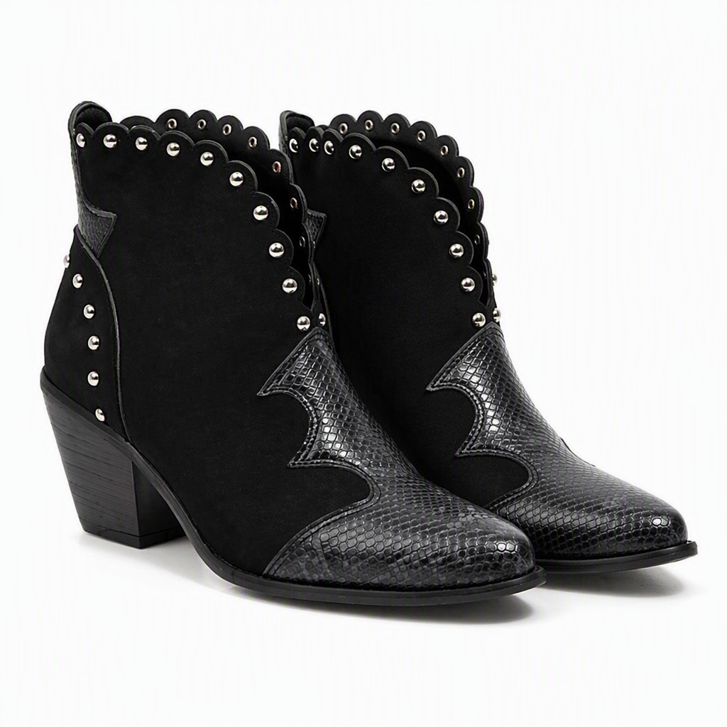 Isaac | Womens Ankle Heeled Pointed Toe Low Cut Boots Black packshot