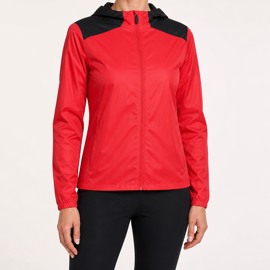 Freya | Womens Water Resistant Hooded Windbreaker Jacket, Red