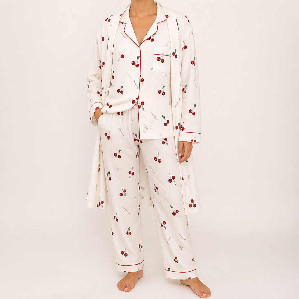 Rosalind | Womens Long Sleeve Button Up Cotton Pyjama Set Loungewear, Ivory 13