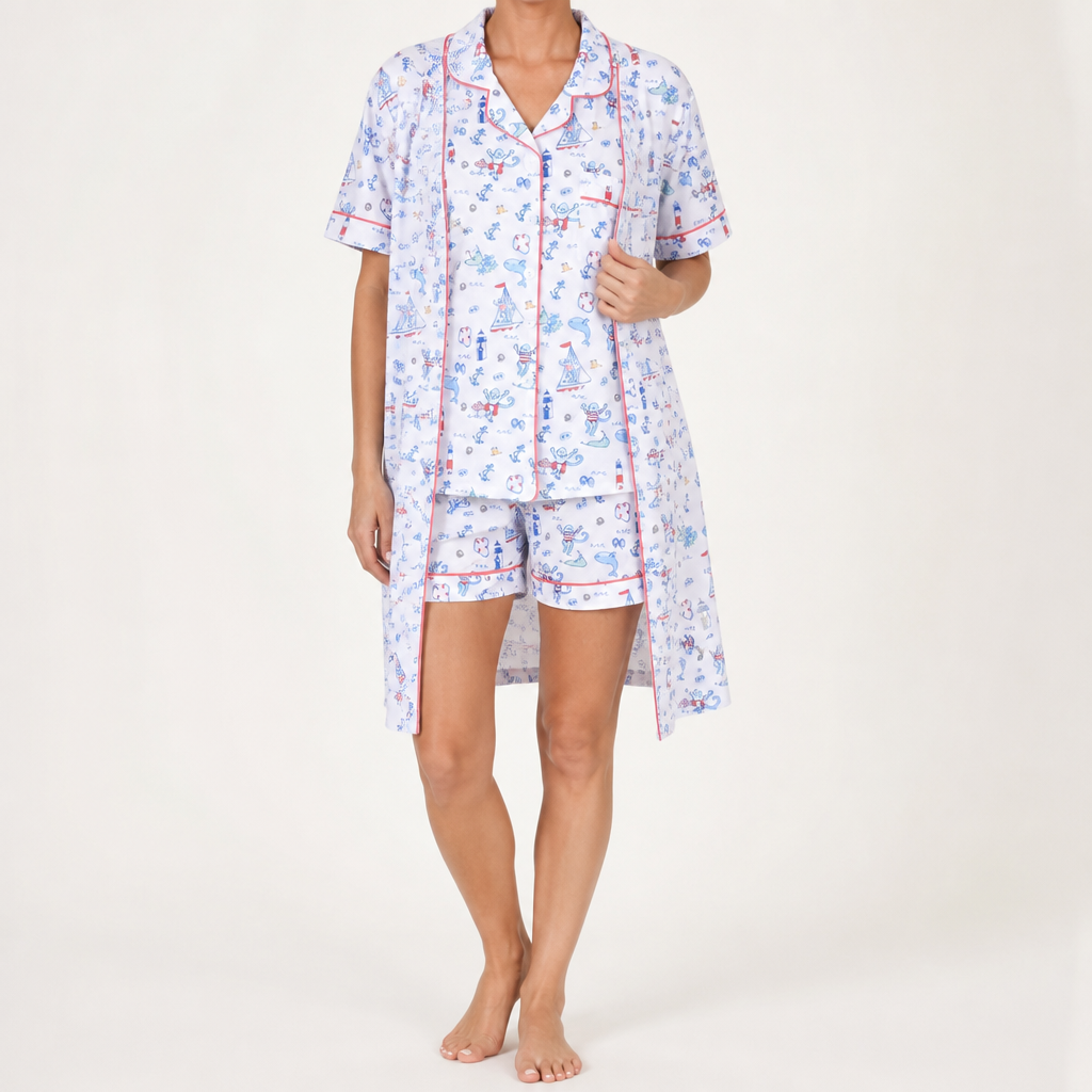 Genevieve | Womens Short Sleeve Cotton Pyjama Set, Sky Blue