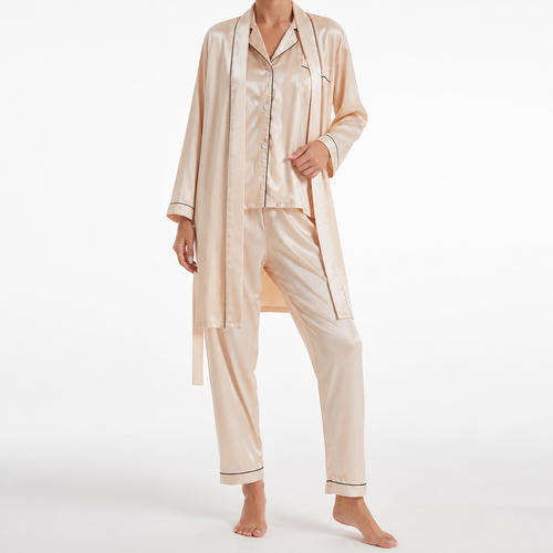 Amara | Womens Satin Jacquard Loungewear Pyjama Set, Champagne