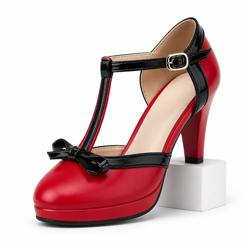 Loretta | Womens Round Toe Chunky Heel Court Heels Red packshot