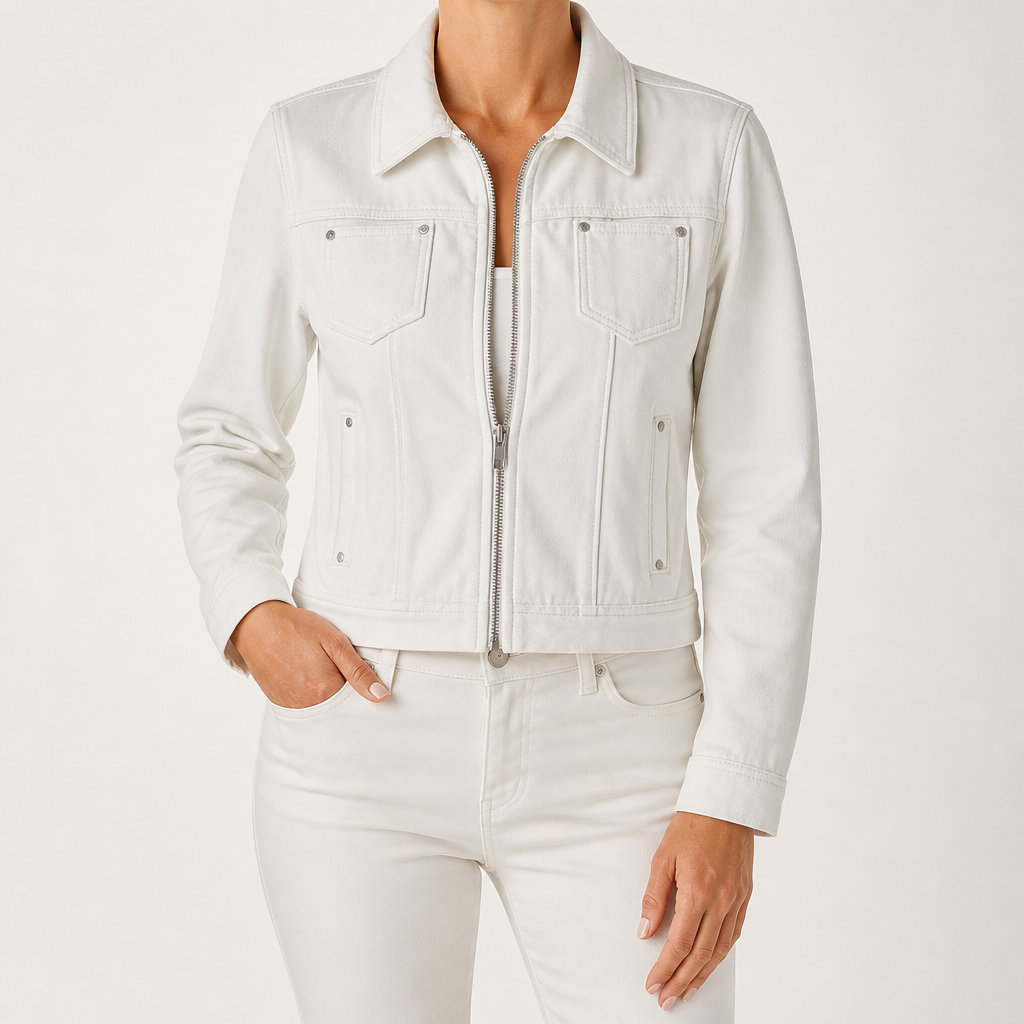 Freya | Womens Cropped Vintage Denim Jacket, Off White 2