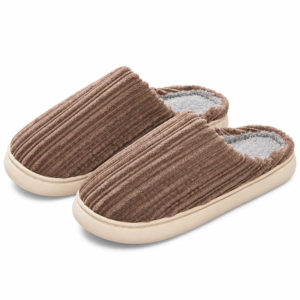 Fisk | Womens Slippers Fluffy Warm Memory Foam House Slippers Coffee packshot