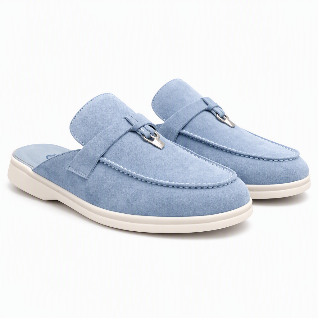 Sasha | Womens Leather Slip on Closed Toe Mules Sandals Light Blue packshot