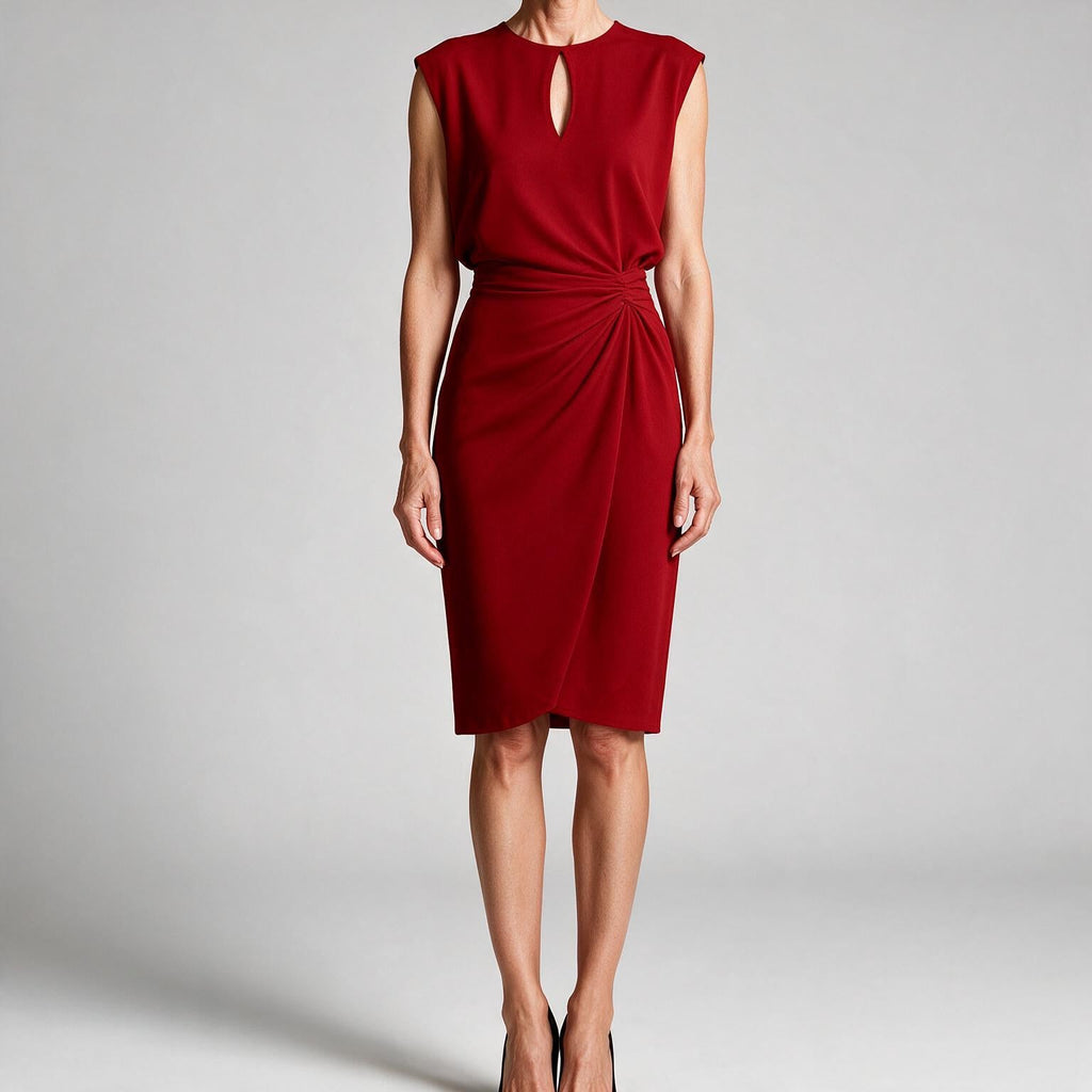 Elowen | Womens Sleeveless Cut Out Knot Midi Classy Wedding Guest Dresses Red