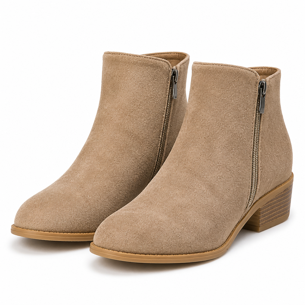 Vesper | Womens Ankle Boots Square Heel Side Zip Pointed Suede Boots Light Brown packshot