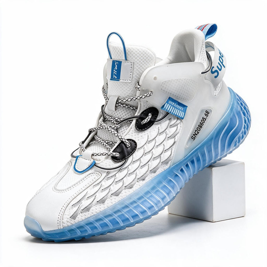 Harlan | Mens Lightweight Breathable Mesh Running On Shoes White Blue packshot