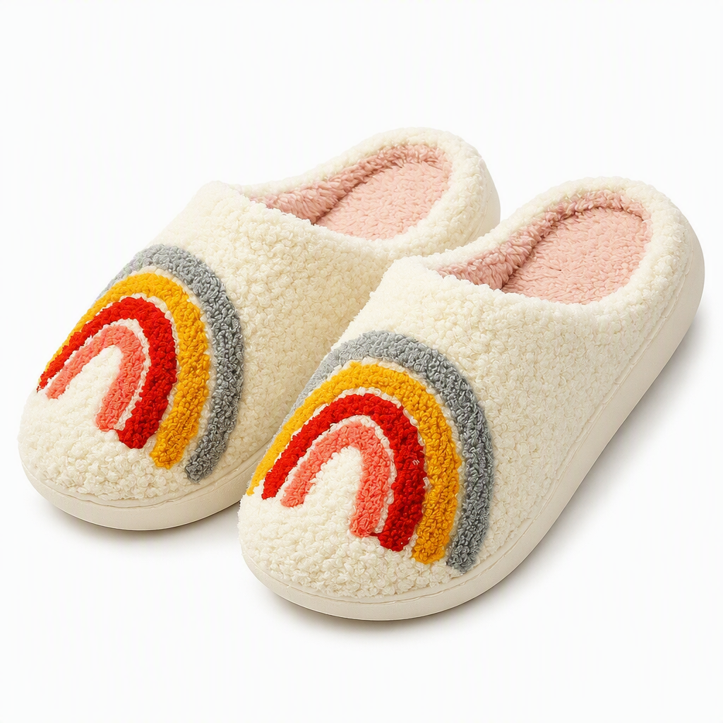 Tamsin | Womens Slippers Fluffy Cute Cartoon Warm House Slippers Rainbow packshot