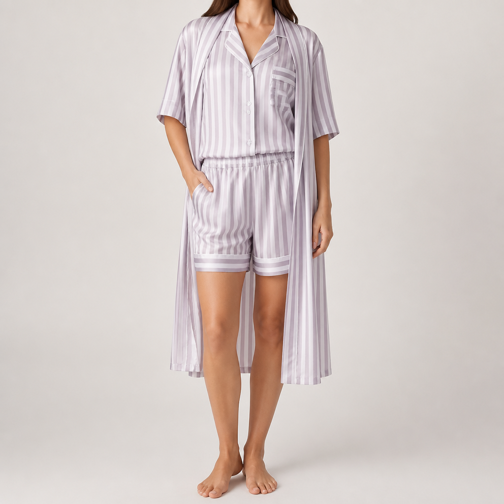 Odette | Womens Short Sleeve Satin Pyjama Set, Silver Grey