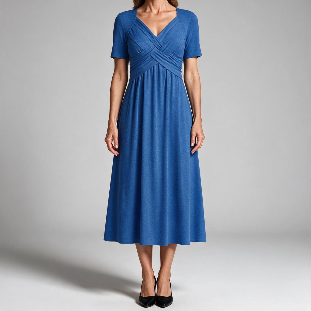 Adaline | Womens Short Sleeve Wrap Waist Long Maxi Wedding Guest Summer Dresses Blue