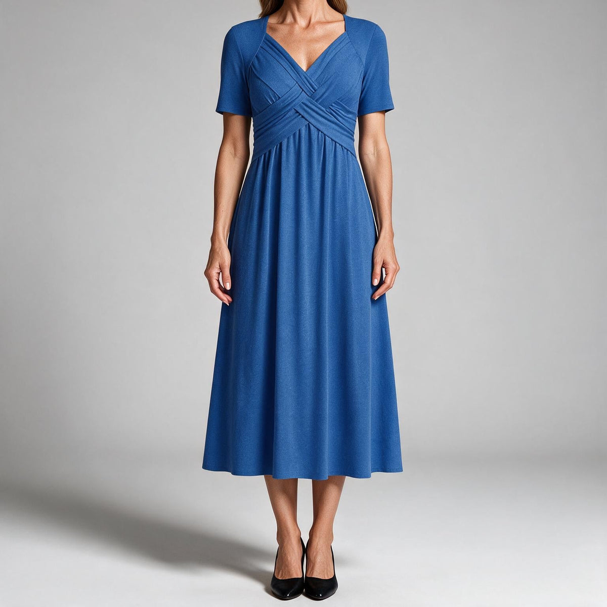 Adaline | Womens Short Sleeve Wrap Waist Long Maxi Wedding Guest Summer Dresses Blue
