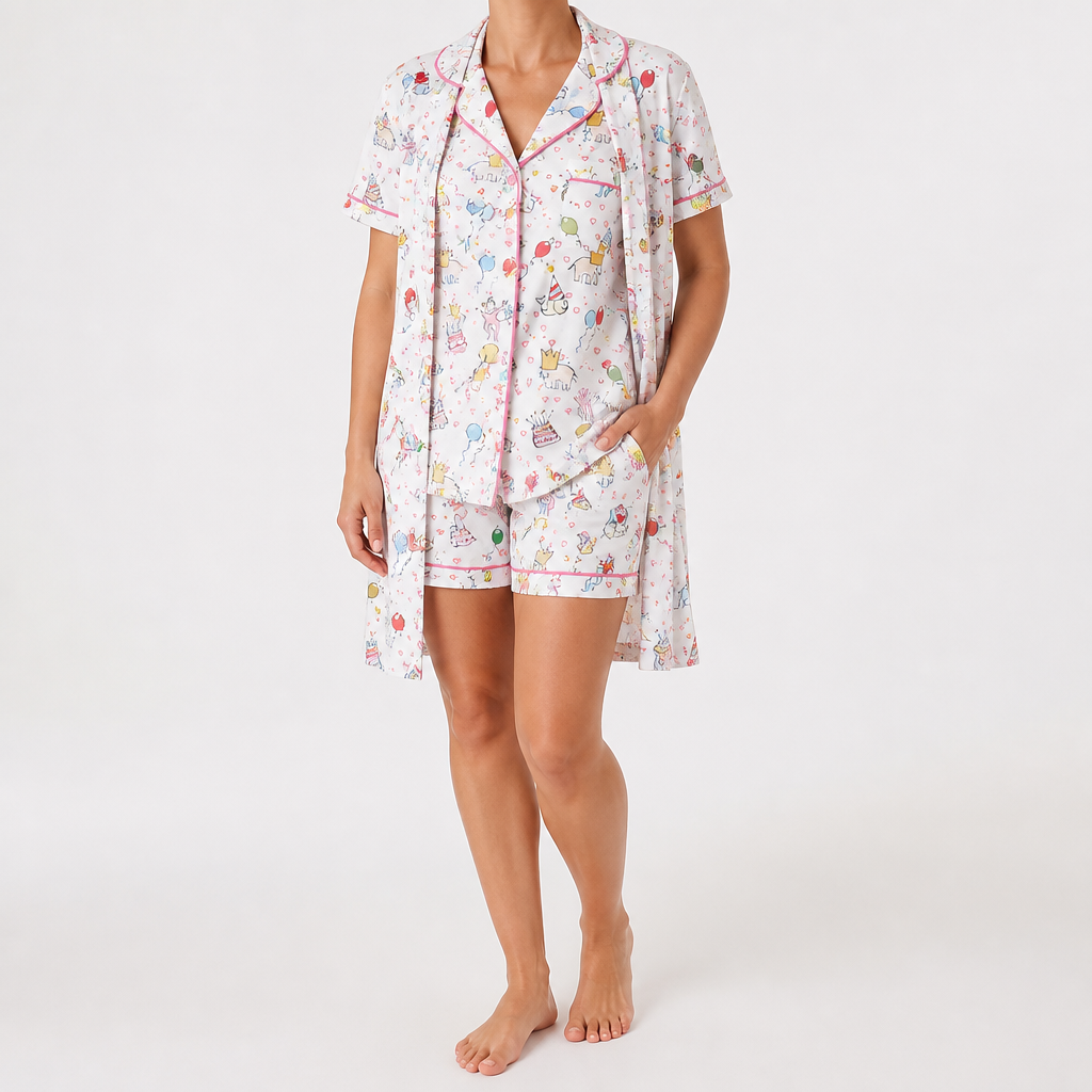 Genevieve | Womens Short Sleeve Cotton Pyjama Set, Ivory