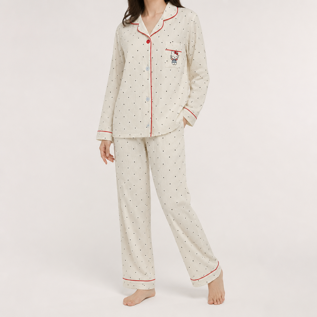 Beatrix | Womens Long Sleeve Cotton Pyjama Set Loungewear, White 4
