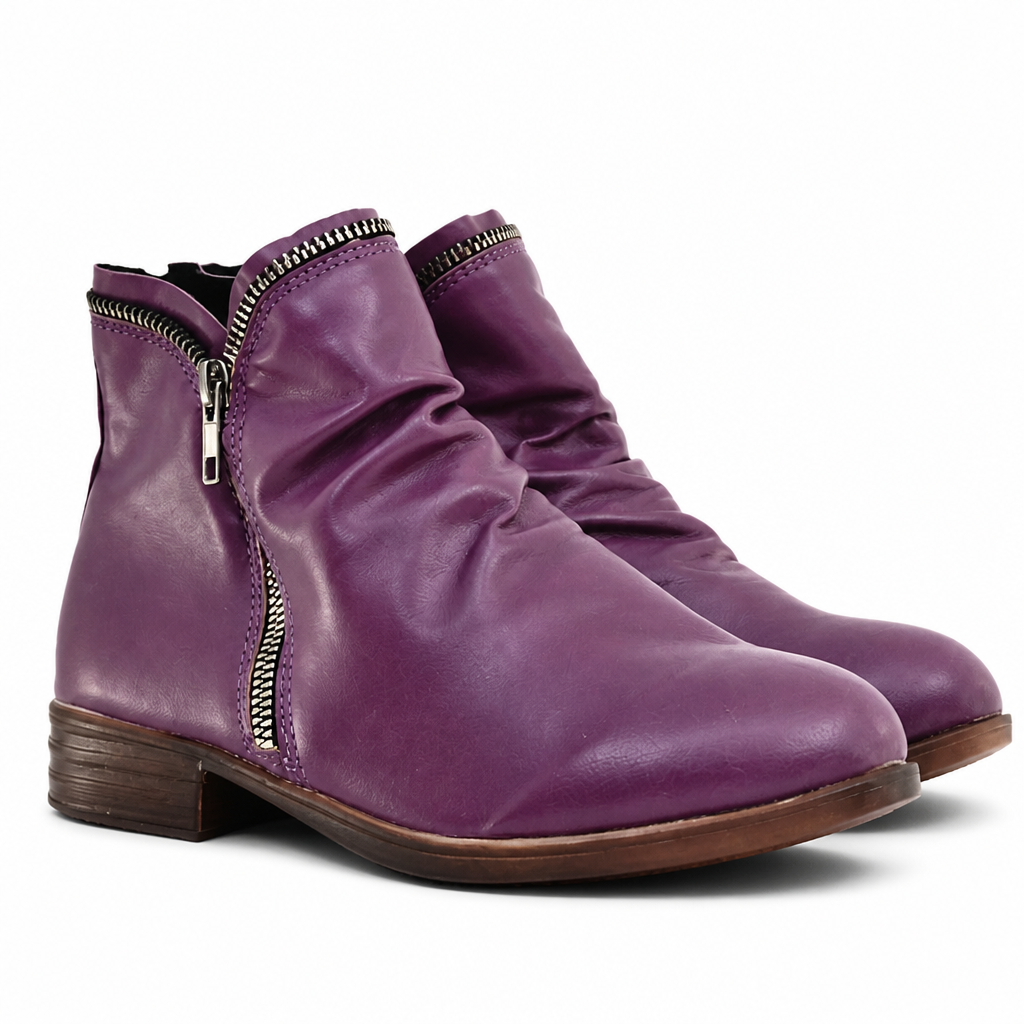 Odette | Womens Block Heel Zip Ankle Boots Combat Platform Booties Purple packshot