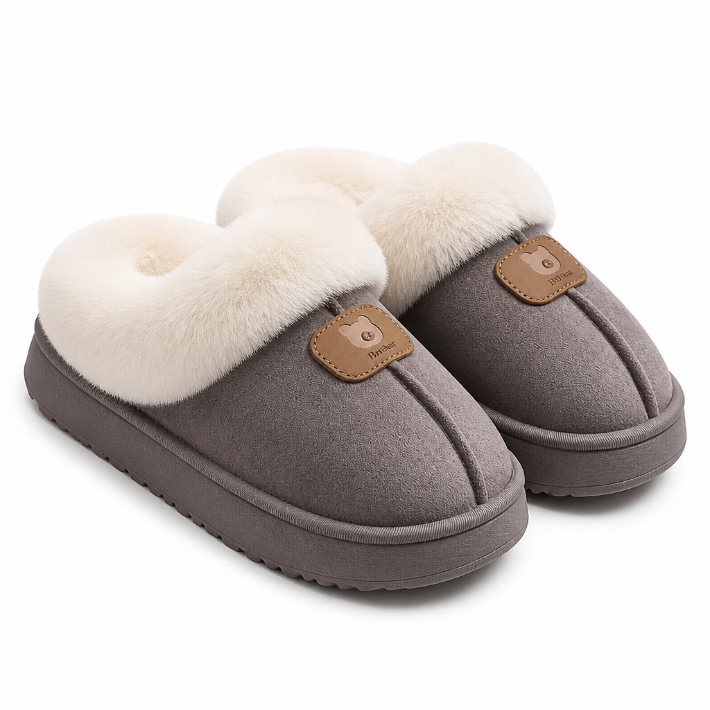 Dax | Womens Slippers Fluffy Warm Memory Foam House Slippers Grey 3 packshot