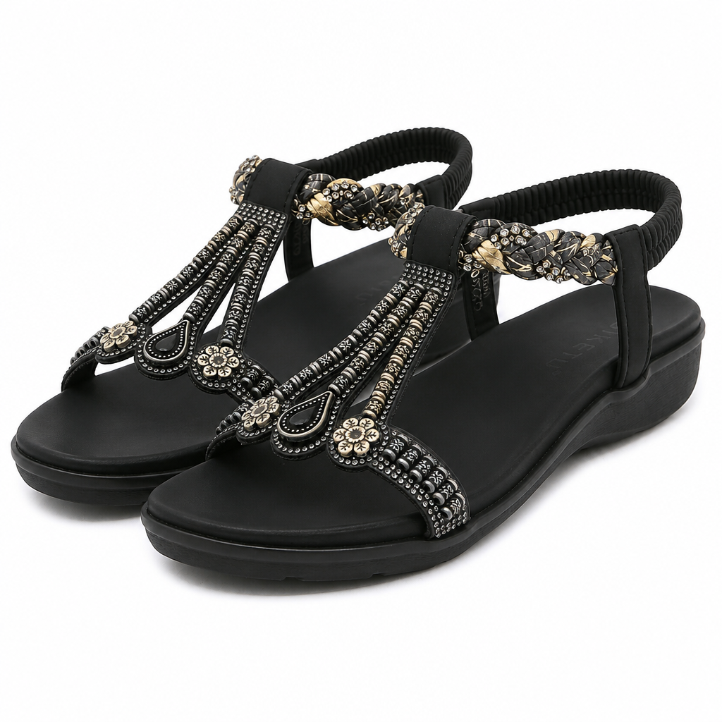 Noemi | Womens Lightweight Elastic Band Black Summer Slider Sandals Black packshot