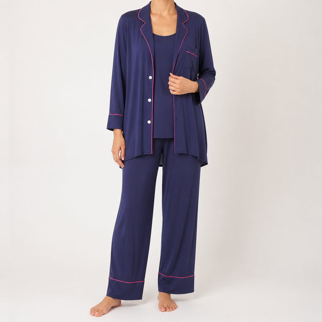 Rosalind | Womens Modal Pyjamas Long Sleeve Loungewear Set, Navy Blue