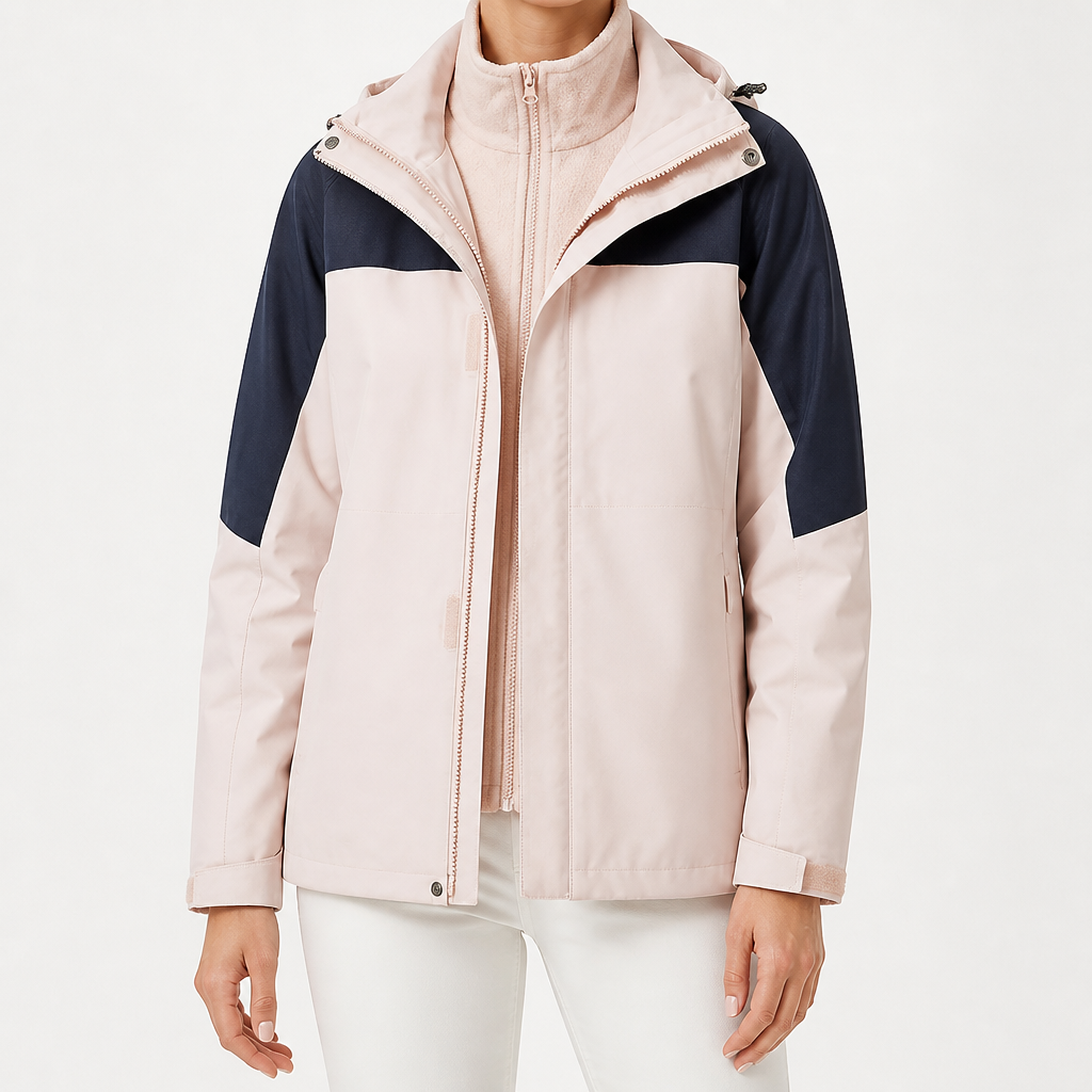 Imogen | Womens Waterproof Hooded 3-in-1 Jacket Fleece Lined, Pink & Navy