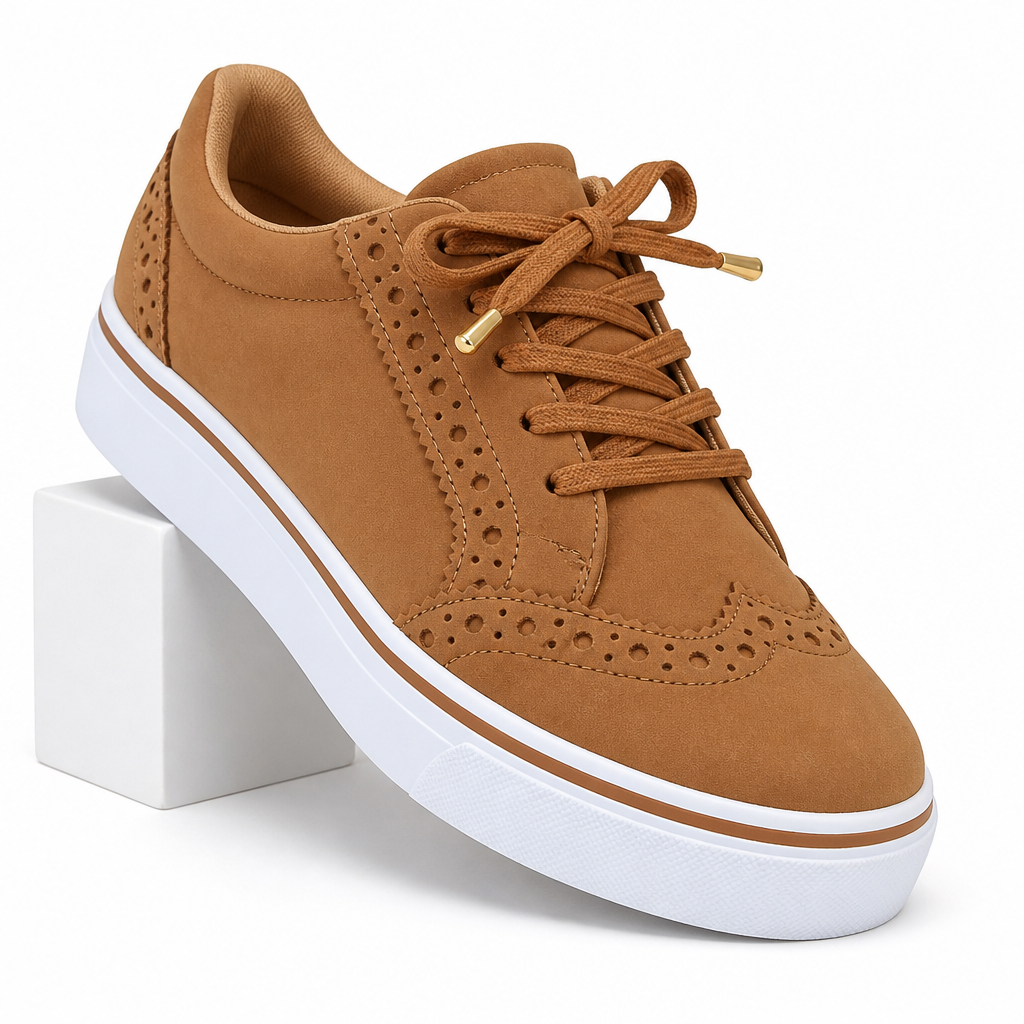 Lavinia | Womens Comfortable Lace Up Casual Flat Round Toe Shoes Light Brown packshot