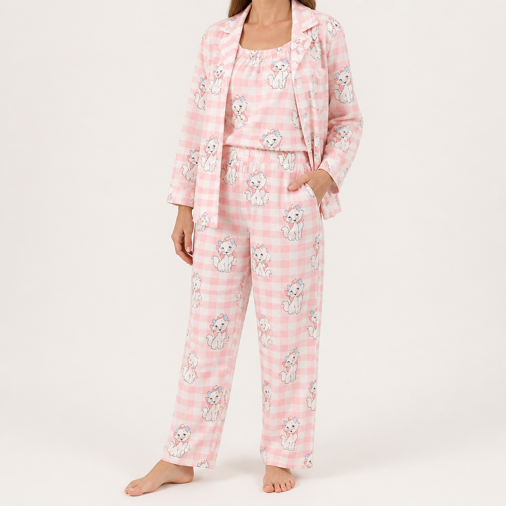 Rosalind | Womens Long Sleeve Button Up Cotton Pyjama Set Loungewear, Pink 4