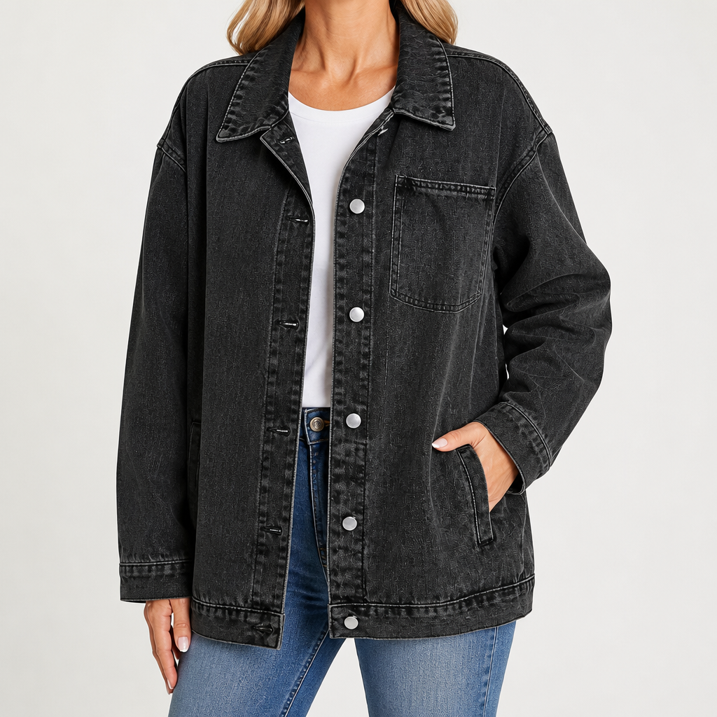 Cordelia | Womens Vintage Washed Denim Jacket, Charcoal Grey