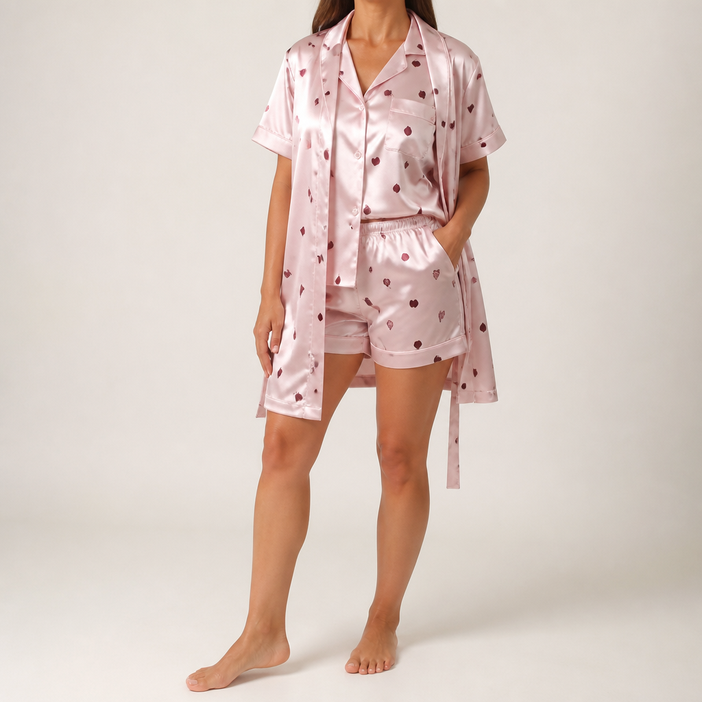 Clementine | Womens Short Pyjamas Printed Loungewear Set, Pink Heart