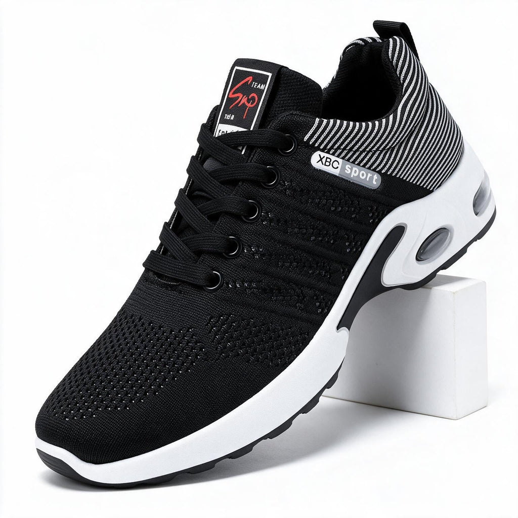 Tobin | Mens Knit Cushioned Running On Shoes Black White packshot