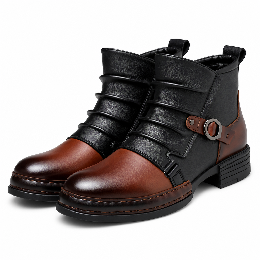 Ambrose | Mens Leather Ankle Boots Biker Boots High Top Boots Brown packshot