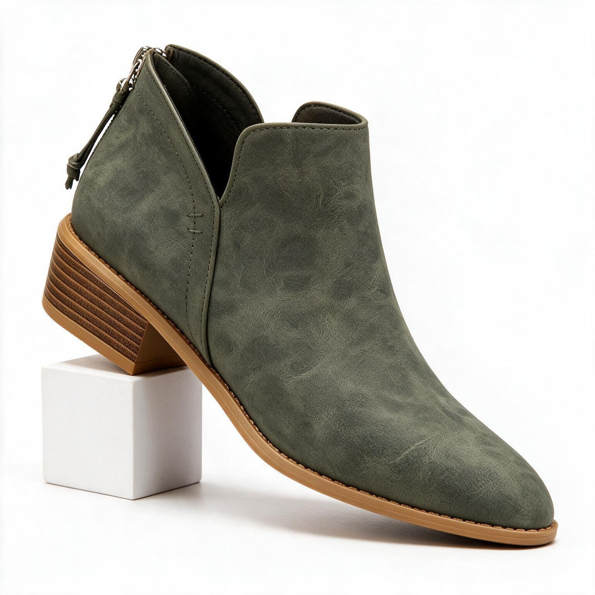 Rosalie | Womens Pointed Toe Block Heel Court Shoes On Pumps Army Green packshot