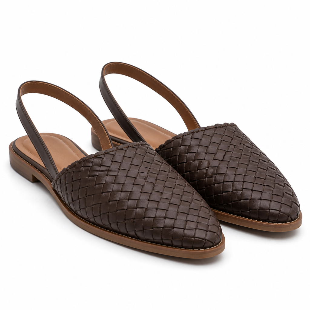 Marisol | Womens Pointed Toe Buckle Strap Flat Sandals Dark Brown packshot