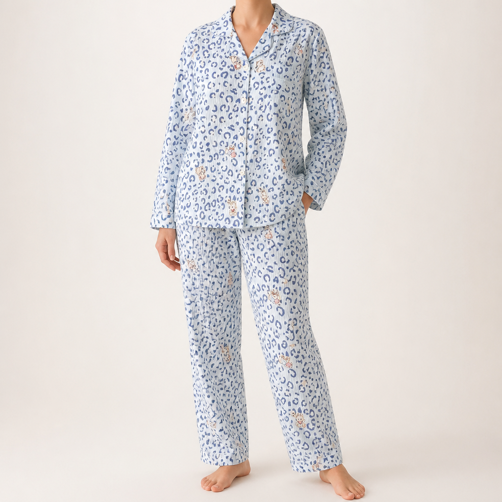 Beatrix | Womens Long Sleeve Cotton Pyjama Set Loungewear, Blue 4