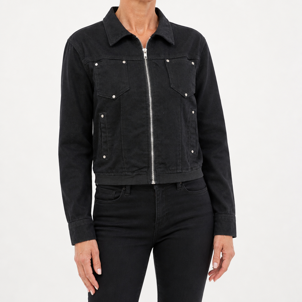 Freya | Womens Cropped Vintage Denim Jacket, Black