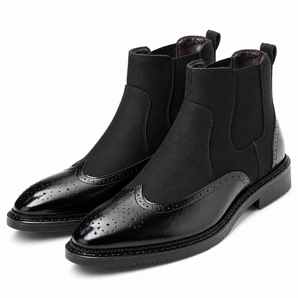 Finnian | Mens Chelsea Leather Retro British Ankle Boots Black packshot