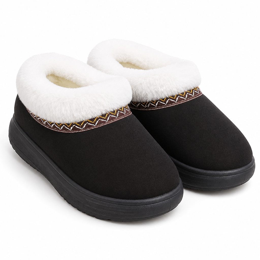 Dax | Womens Slippers Fluffy Warm Memory Foam House Slippers Black 2 packshot
