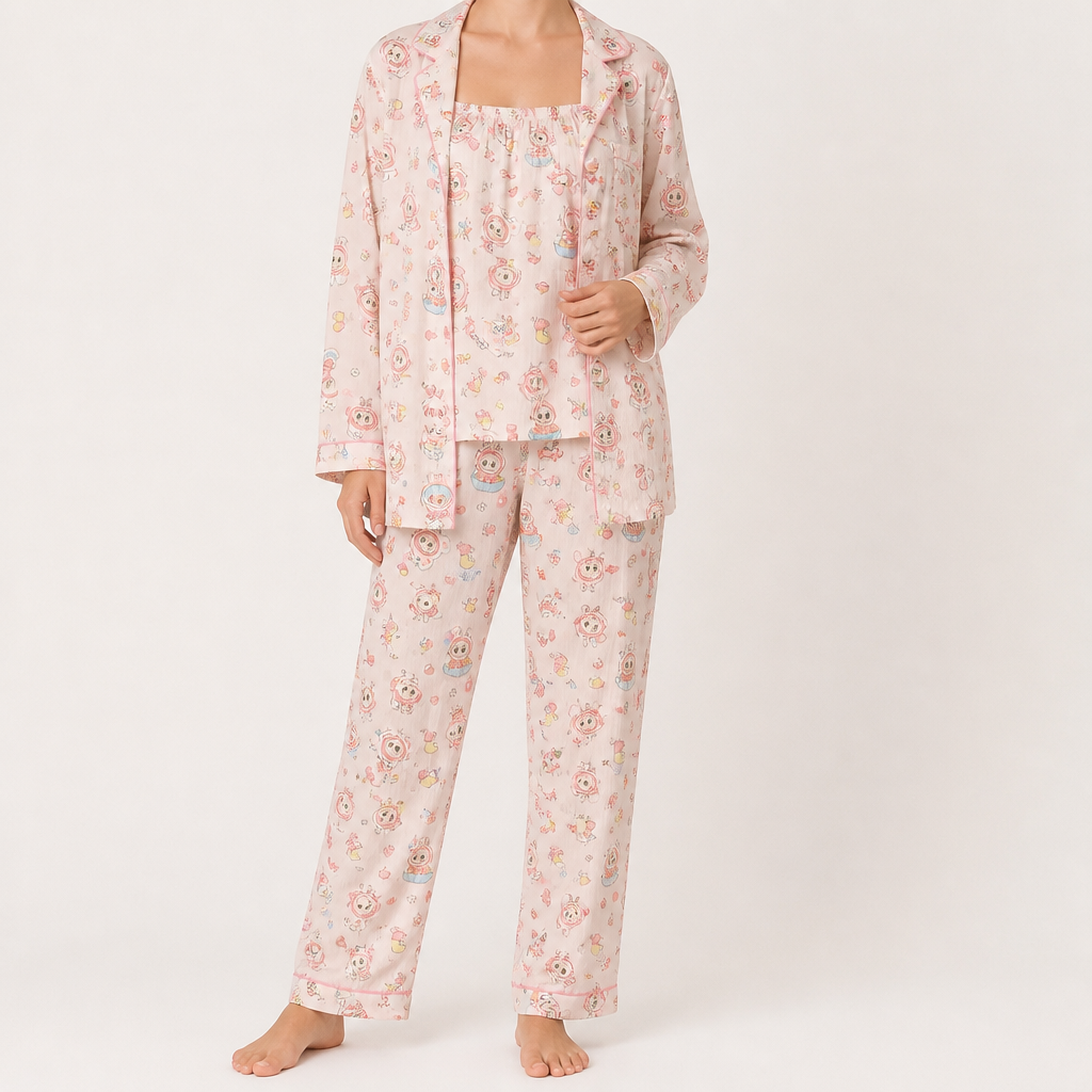 Rosalind | Womens Long Sleeve Button Up Cotton Pyjama Set Loungewear, Pink 6