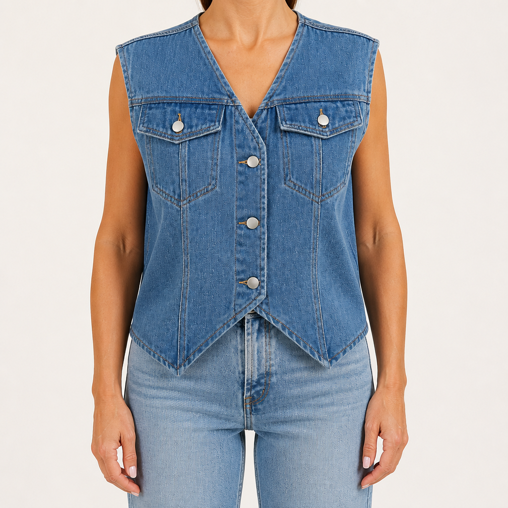 Beatrice | Womens Washed Denim Gilet Waistcoat, Blue
