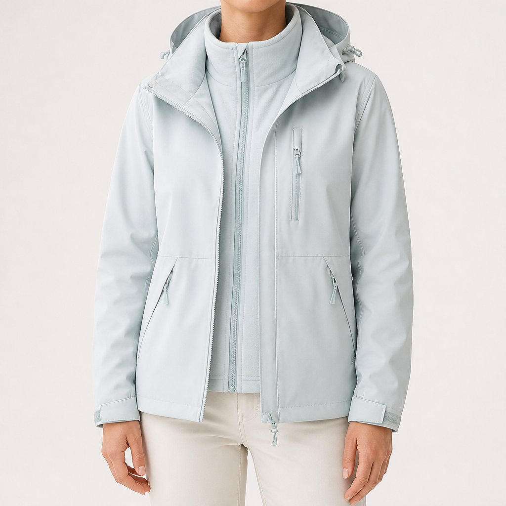 Imogen | Womens 3 In 1 Waterproof Hooded Softshell Jacket, Ice Blue