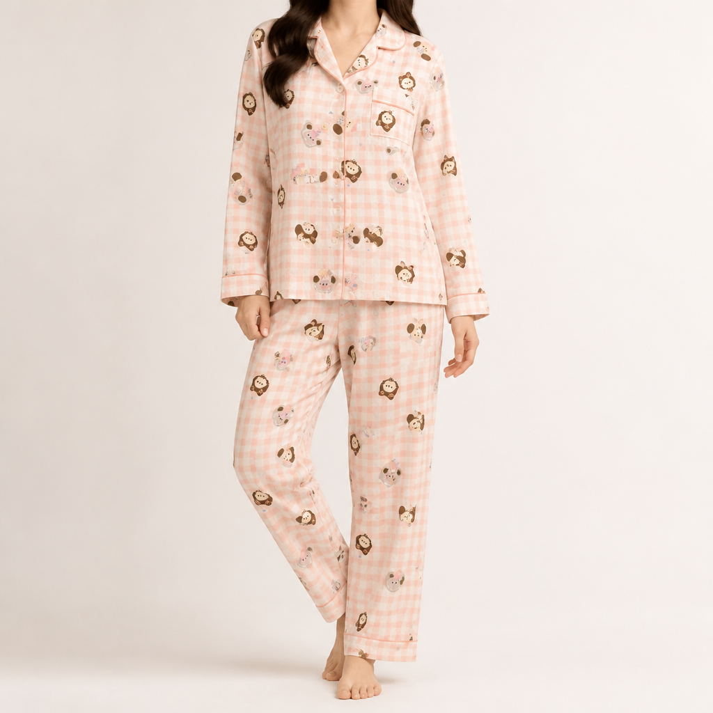 Beatrix | Womens Long Sleeve Cotton Pyjama Set Loungewear, Pink 4