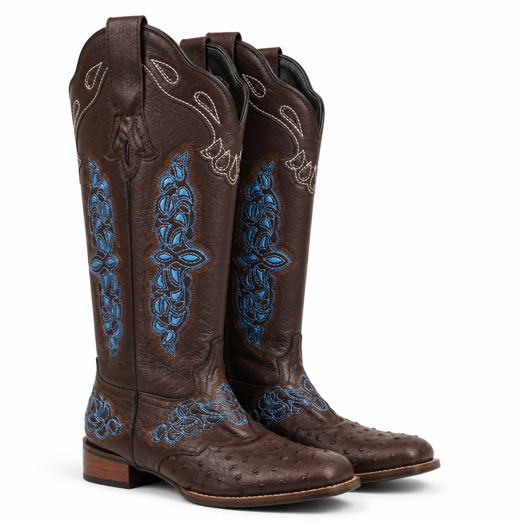 Arabella | Womens Western Boots Square Toe Chunky Heel Riding Long Boots Brown packshot