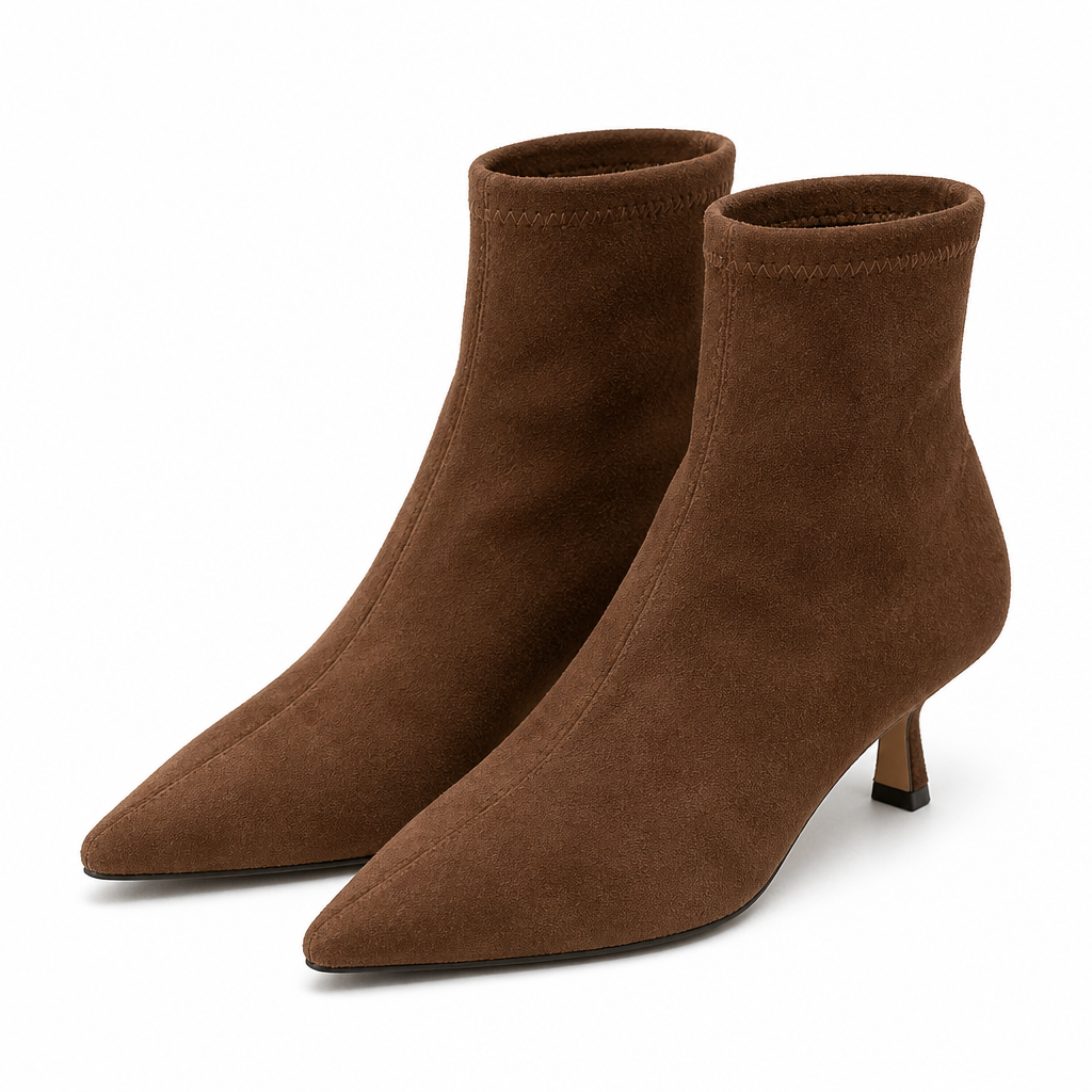 Odalys | Womens Ankle Boots Pointed Toe Kitten Heel Suede Boots Brown packshot