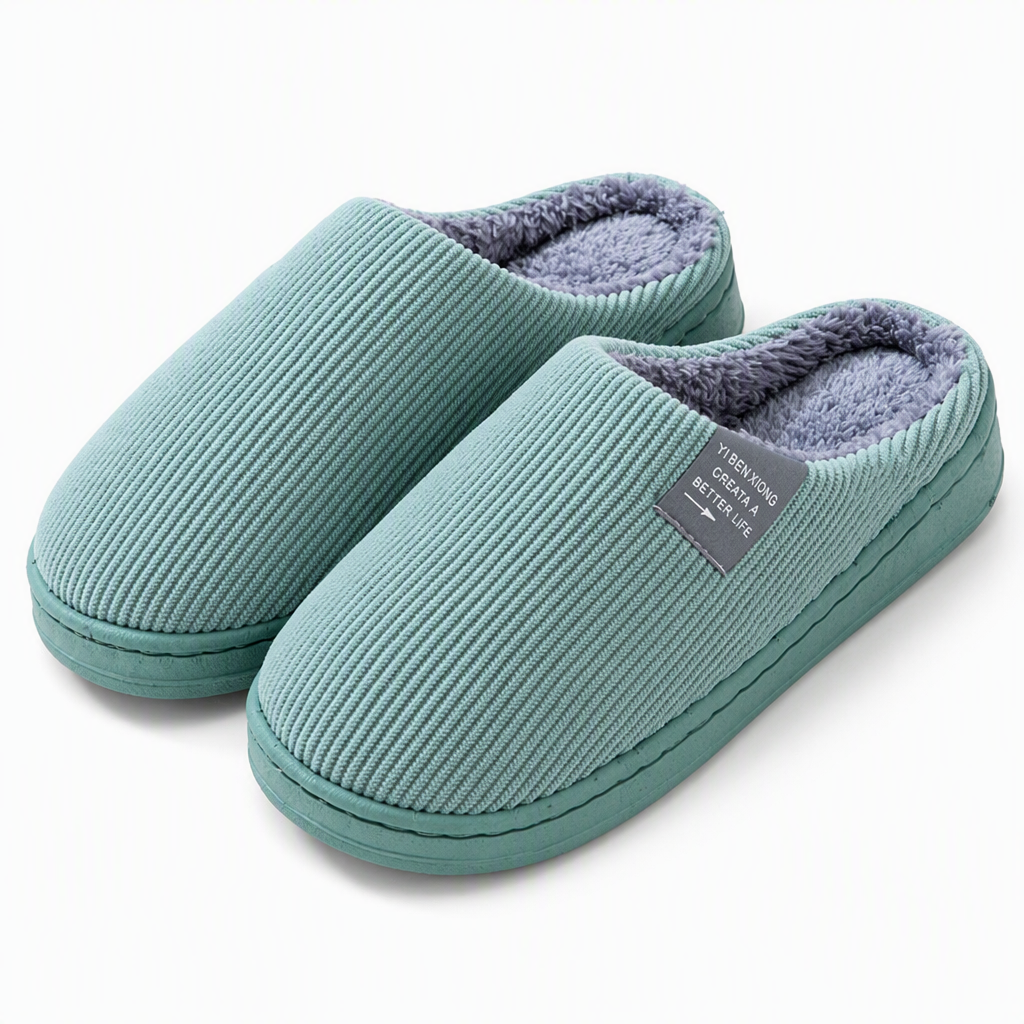 Fisk | Womens Slippers Fluffy Warm Memory Foam House Slippers Green packshot