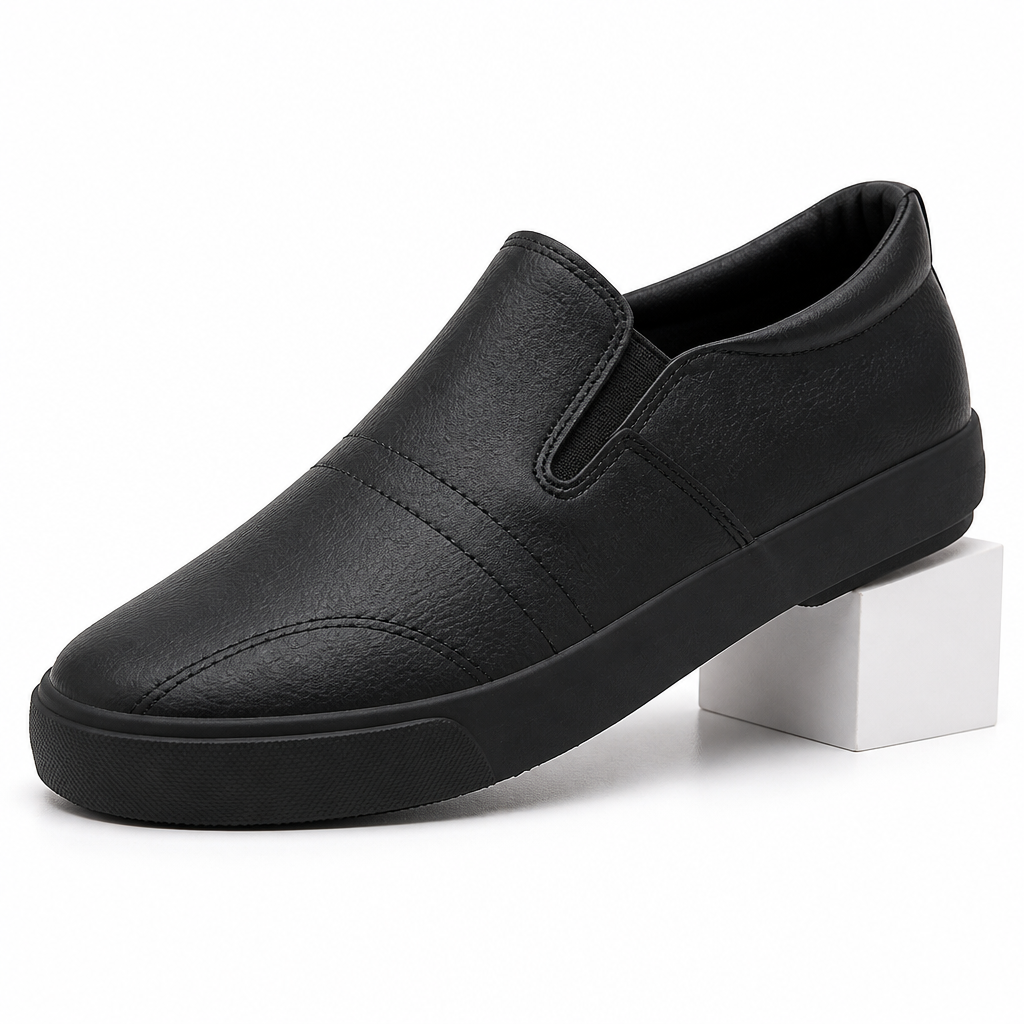 Cassius | Mens Slip on Lightweight Casual Leather Shoes Black packshot