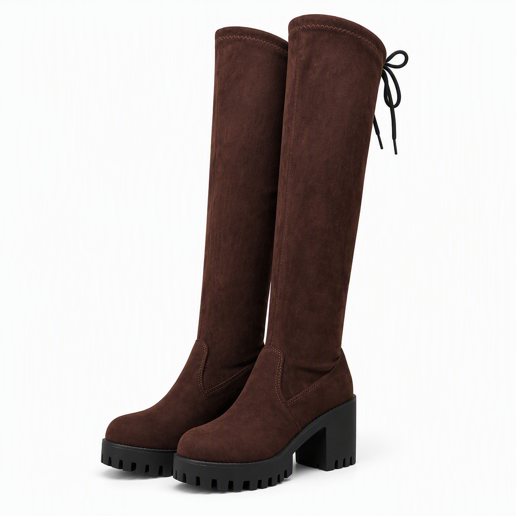 Greta | Mens Knee High Black Lace Up Outdoor Boots Brown packshot