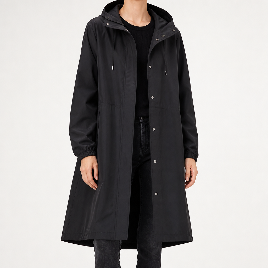 Winifred | Womens Waterproof Hooded Raincoat Rain Poncho, Black 2