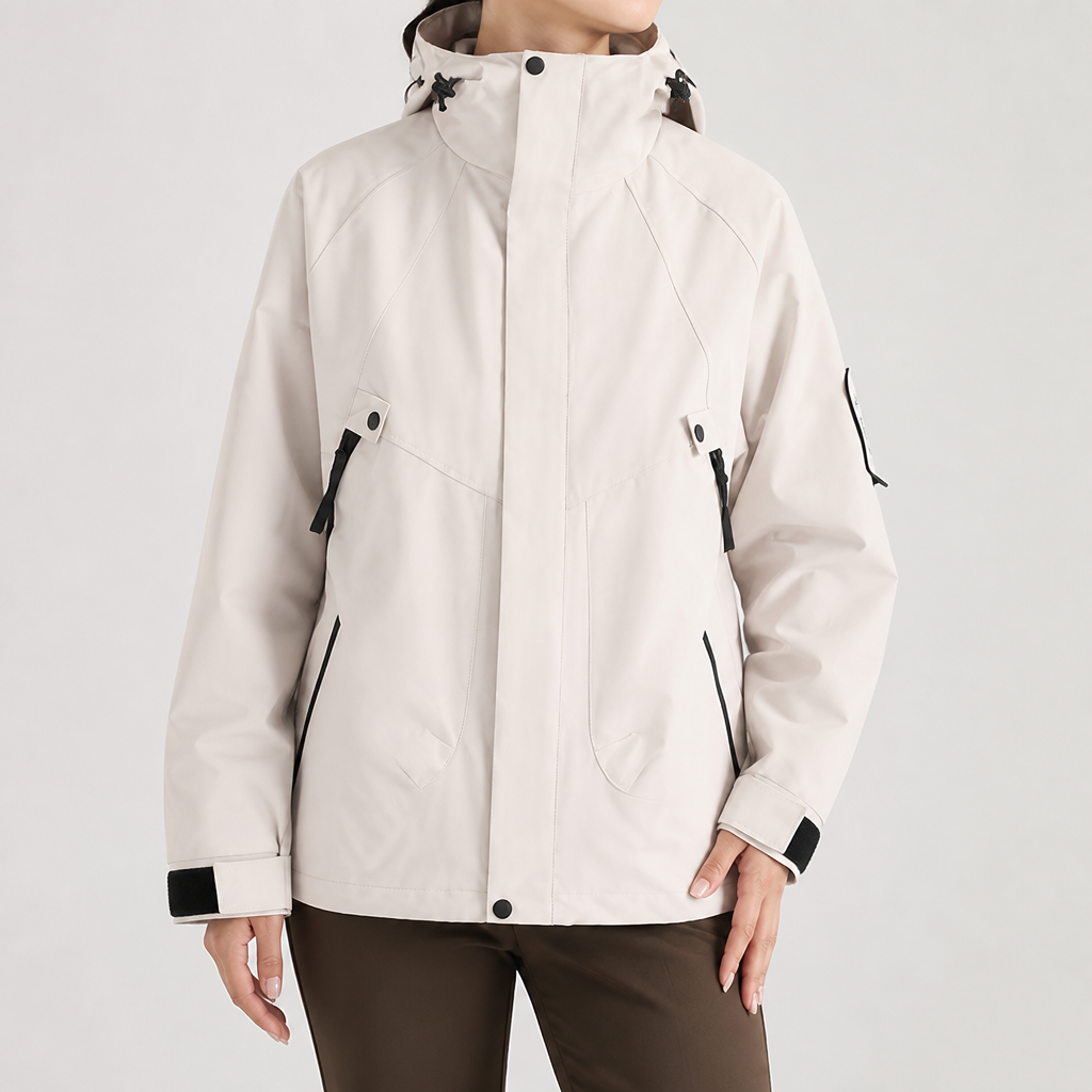 Rowan | Womens Waterproof 3 in 1 Hooded Jacket, Ivory White 2